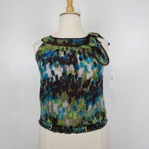 BCX Sleeveless Watercolor Shoulder Bow Pullover Shirred Hem Top NEW NWT Size XL
